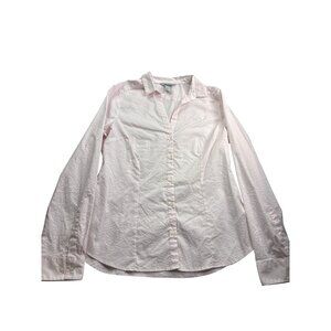 H&M Womens Pink White Striped Button Front Top Blouse Size 14 Semi Sheer